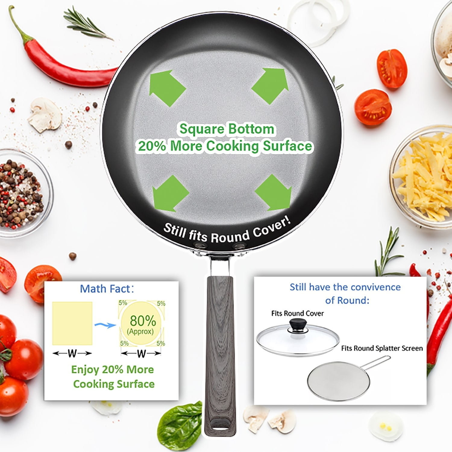 Aluminum Nonstick Fry Pan Set with Wooden Handles, 8" and 12"