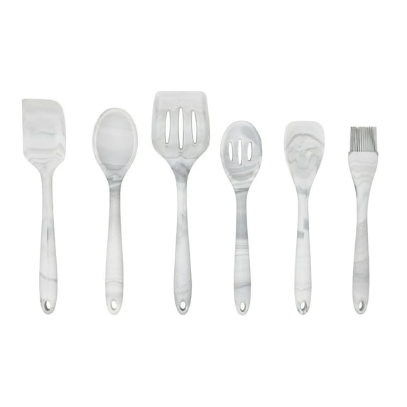 Gourmet Edge Home Kitchen Marble Finish Cooking Utensil Set, Grey (6-Piece Set)