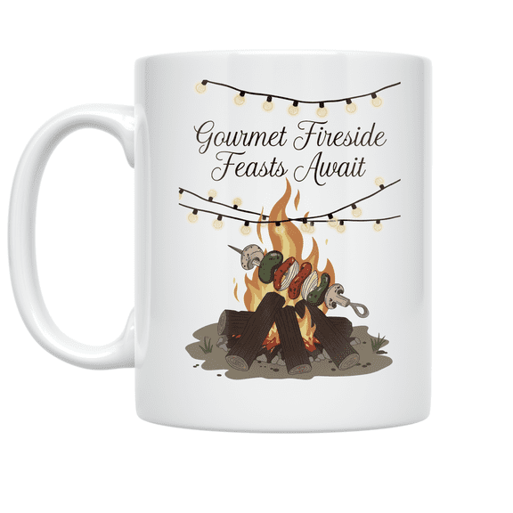 Gourmet Fireside Feasts Await - Camping Enthusiast - 11 oz Ceramic Coffee Mug