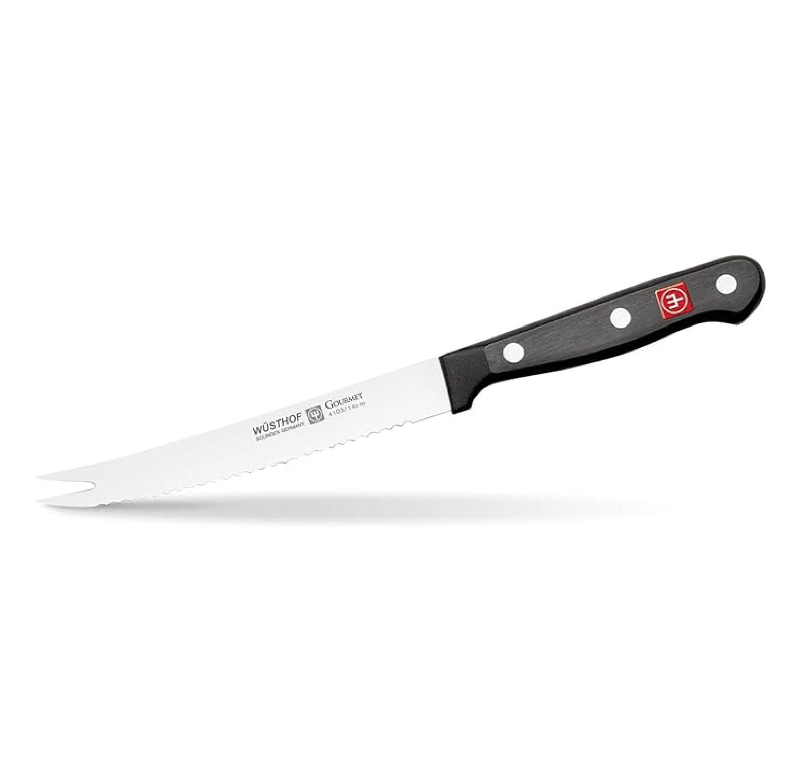 Gourmet Five Inch Tomato Knife | 5" Tomato Knife with Serrated Edge | Precise Laser Cut High Carbon Stainless Steel Serrated Utility Knife – Model