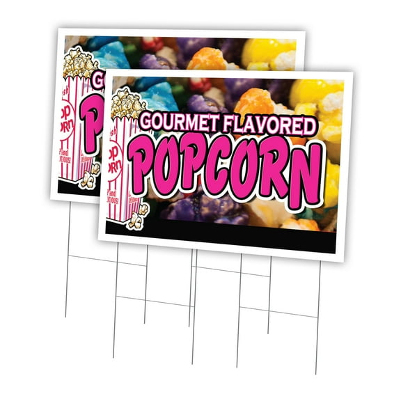 Gourmet Flavored Popc 2 Pack Of 24" x 36" Yard Sign & Stake | Advertise Your Business | Stake Included Image On Front Only | Made in The USA