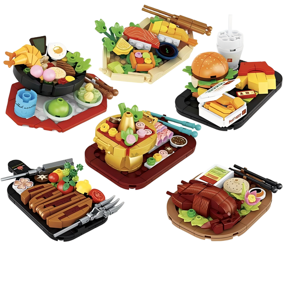 Gourmet Food & Meal Building Blocks Set, Cuisine Models for Display & Collection, Creative Birthday Gift, Home Office Table Centerpiece