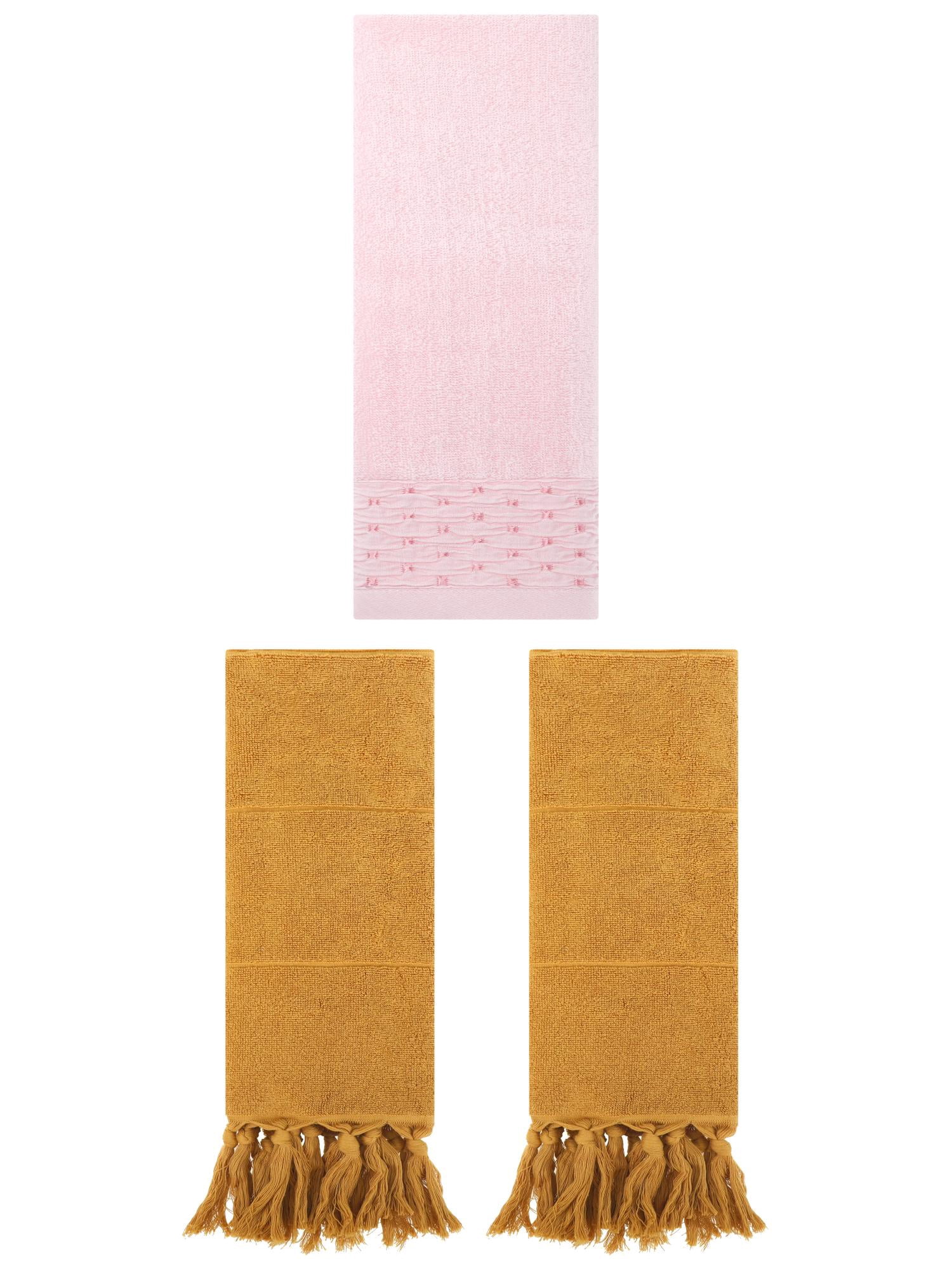 Unique Bargains 3 Pack Solid Cotton Hand Towels for Bathroom 14" x 30" Yellow/Pink