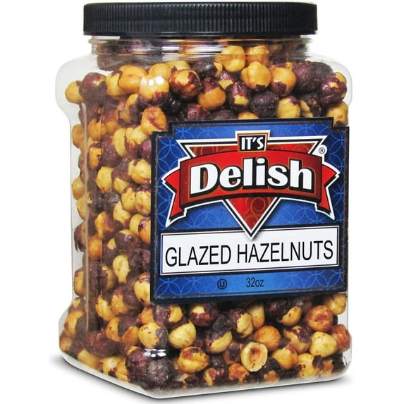 Gourmet Glazed Hazelnuts by Its Delish, 30 Oz Jumbo Reusable Container Jar Bulk Nuts, Vegan, Kosher, Non-GMO, No Artificial Flavors Healthy Protein-Packed Lightly Sweetened Hazelnut Filberts...
