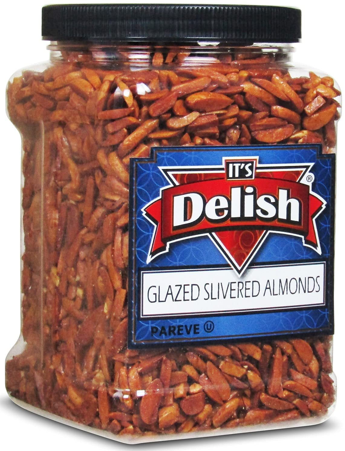 Gourmet Glazed Silvered Almonds by Its Delish, 36 Oz Jumbo Reusable Container Jar  Vegan, Kosher, Non-GMO, No Artificial Flavors  Healthy Protein-Packed Candied Nuts for Dessert, Ice Cream,...
