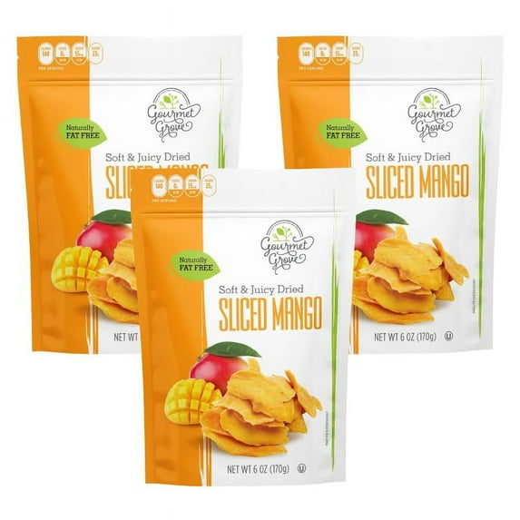 Gourmet Grove - Natural DNF2 Dried Mango Slices 18 OZ Pack of 3 Pouch | Soft, Juicy, Sliced Mangoes | Lightly Sweetened - (Pack of 3)