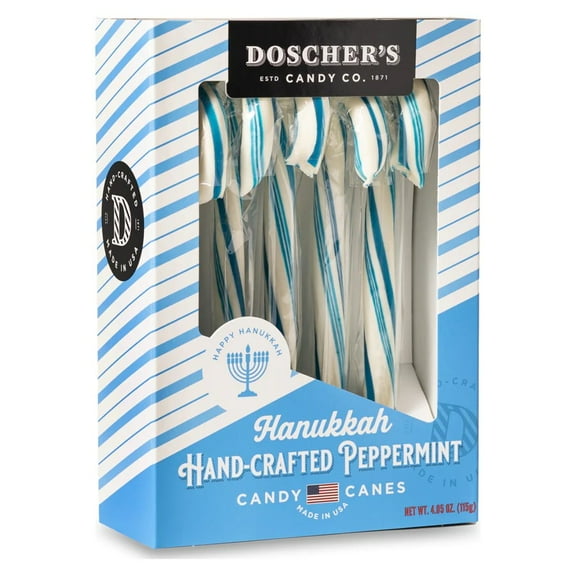 Gourmet Handmade Hanukkah Blue & White Peppermint Candy Canes - Box of 5