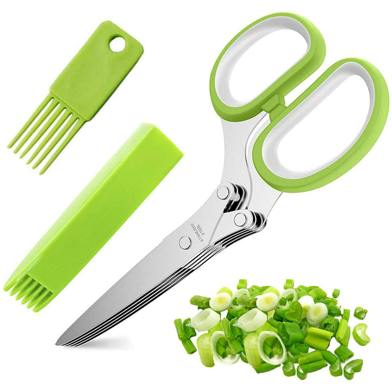 Gourmet Herb Scissors Set - Master Culinary Multipurpose Cutting Shears  with Stainless Steel 5 Blades, Stripping Tool, Safety Cover and Cleaning  Comb