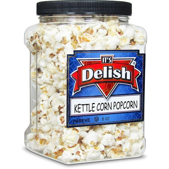Gourmet Kettle Corn Popcorn by It's Delish, 6 Oz Jumbo Container Sweet and Salty Kettle Popcorn Air Popped Pop Corn Healthy Snacks for Movie Night Snack, Carnival Party Gluten Free, Vegan,...