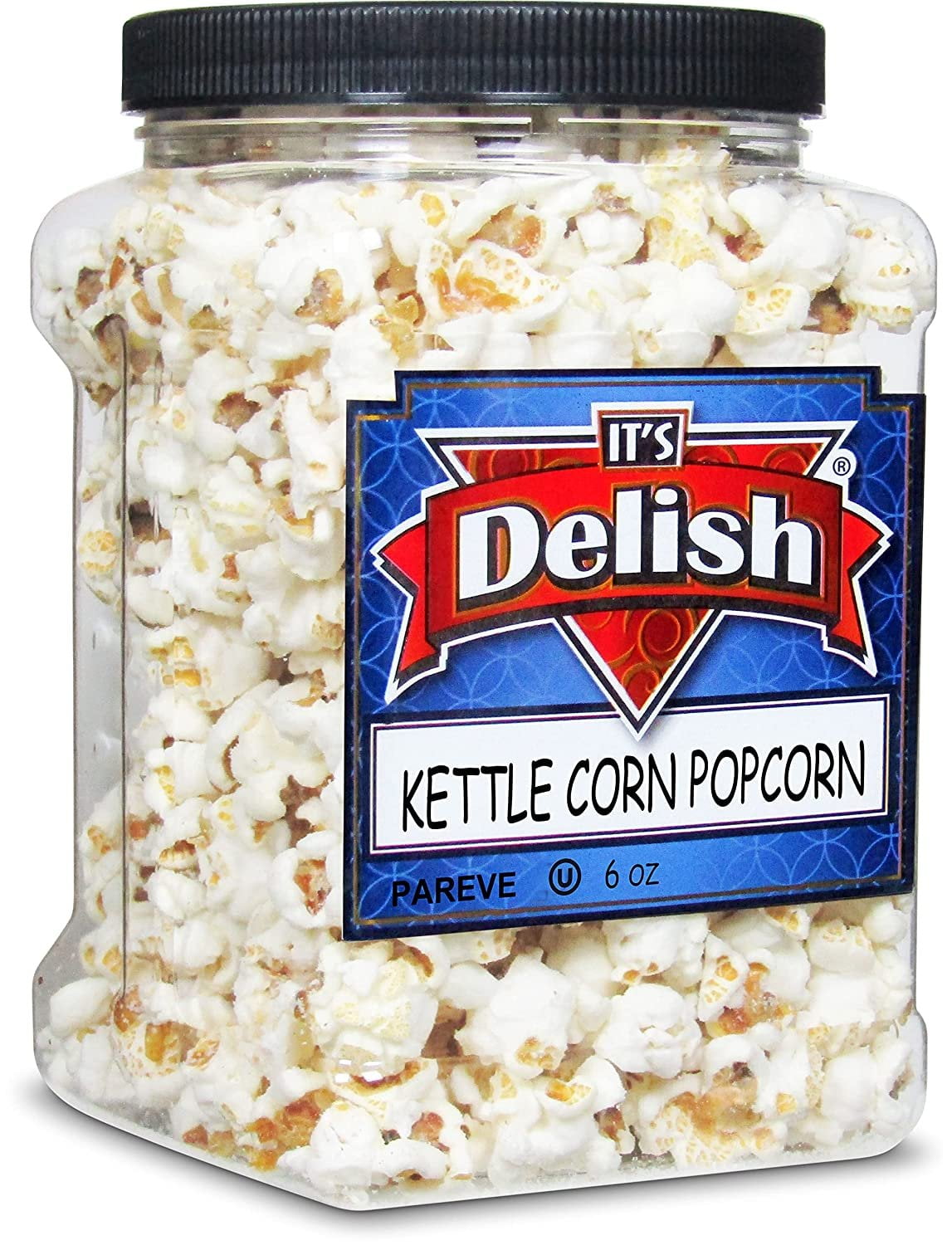 Gourmet Kettle Corn Popcorn by It's Delish, 6 Oz Jumbo Container Sweet