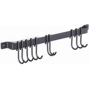 Gourmet Kitchen Rail with 10 Hooks, Wall Mounted Wrought Iron Hanging Utensil Holder Rack with Black 17 Inch
