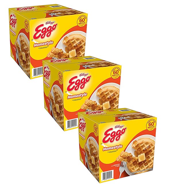 Gourmet Kitchn Eggo Frozen Homestyle Waffles by Kellogg, Bulk, 3 Pack of 60 Each, 180 Total