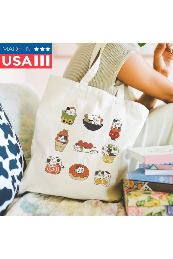 Gourmet Kitten Canvns Tote Bag ,14x16 Inch Polyester Cotton Straps Reusable Handles Holds for Shpping,Scool,Work,Travel. Made In USA