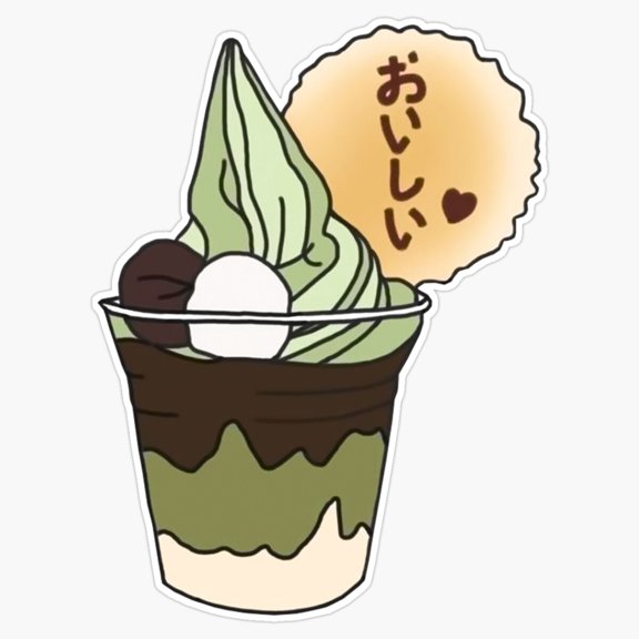 Gourmet Matcha Green Tea Soft Serve Ice Cream Swirl Waffle Fountain Cone Decal For Tumbler Sticker