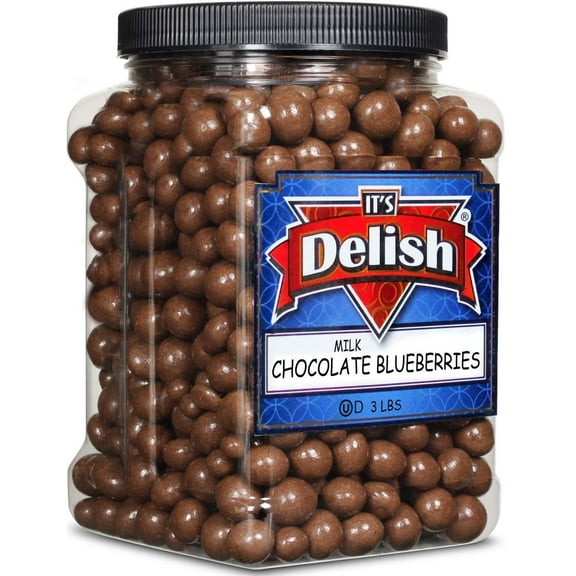 Gourmet Milk Chocolate Covered Blueberries - by It's Delish, 3 LBS Jumbo Container Jar  Bulk Chocolate Coated Dried Fruit Berries for Parties Snacking & Dessert  Kosher Dairy