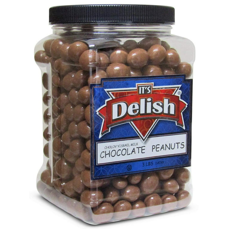 Gourmet Milk Chocolate Covered Peanuts by Its Delish – 3lbs Jumbo Reusable Container – Premium Dairy Chocolate Coated Peanuts