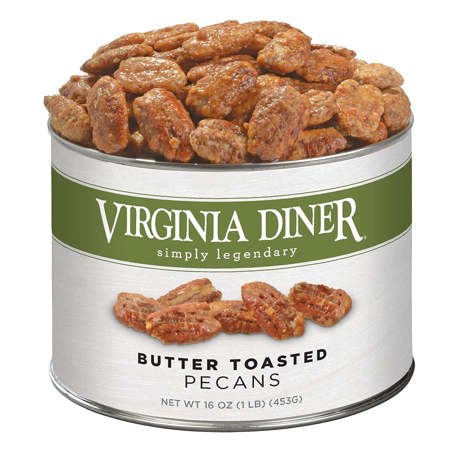 Gourmet Natural Butter Toasted Pecans, 16 Ounce Tin of Sweet Buttery