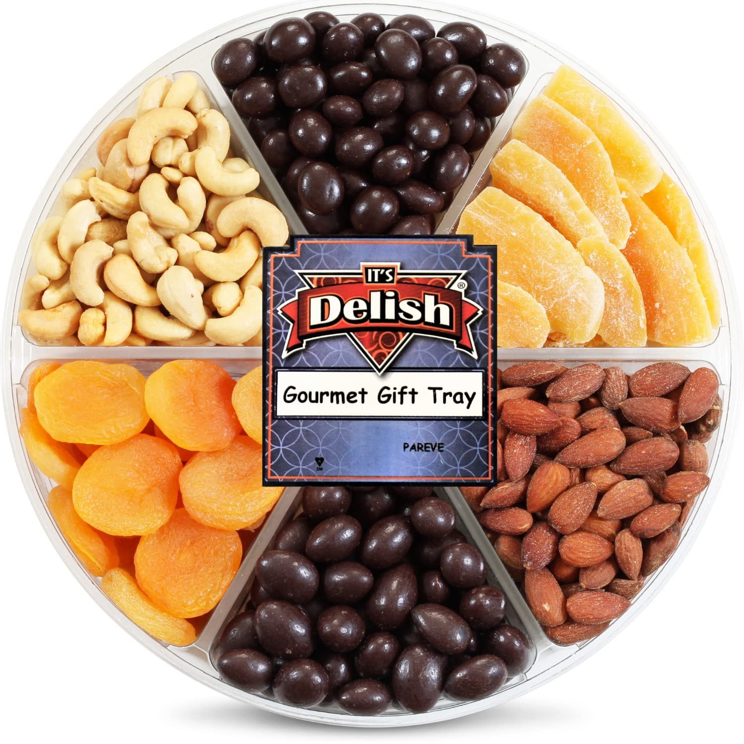 Gourmet Nuts Gift Basket - Chocolate and Dried Fruit Large Gift Tray 6-Pt by It's Delish Valentines Fathers Mothers Day Anniversary Family Parties Birthday Gift Box - Vegan, Kosher