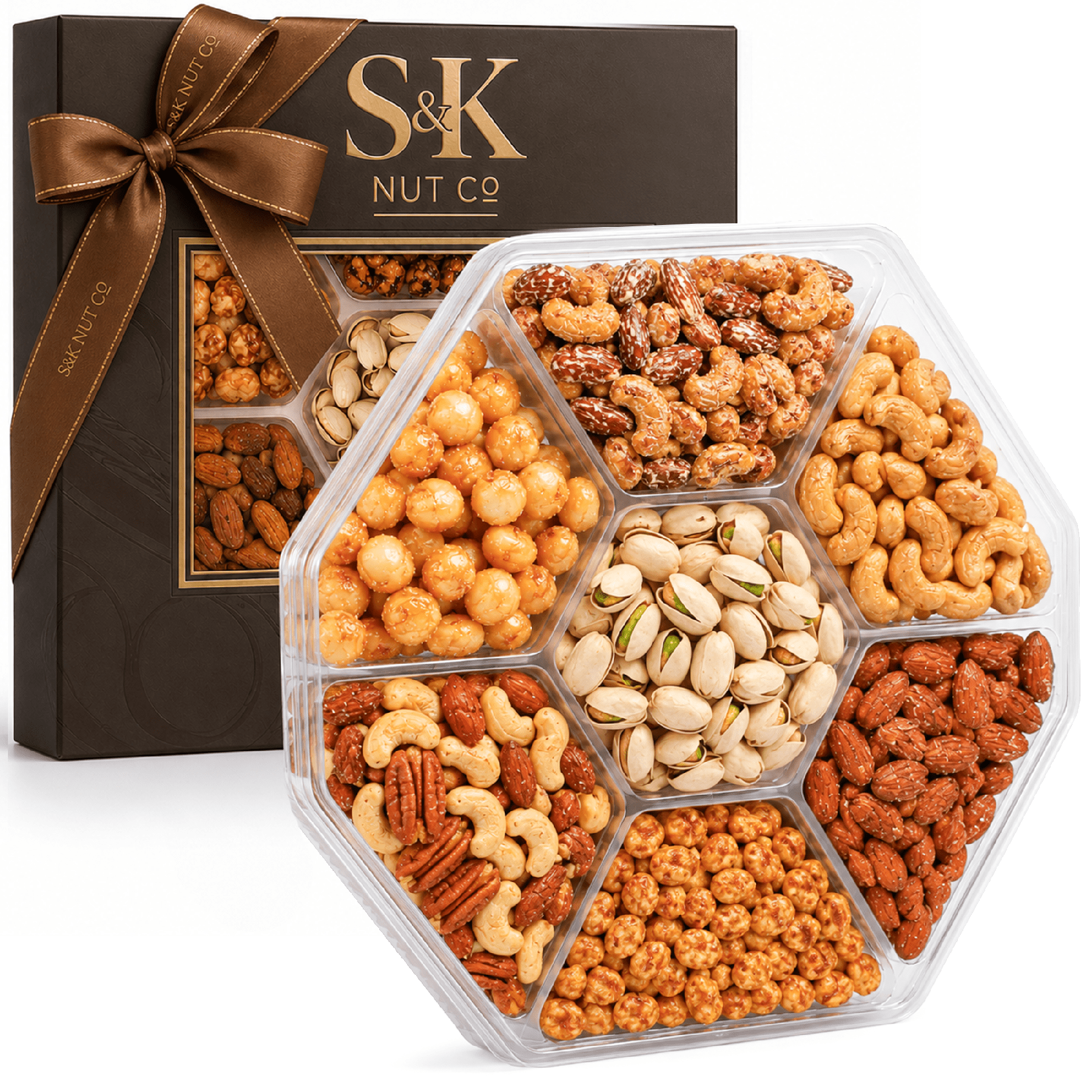 Gourmet Nuts Gift Tray, 7-Variety Sweet & Roasted Nut Assortment, 1 lb