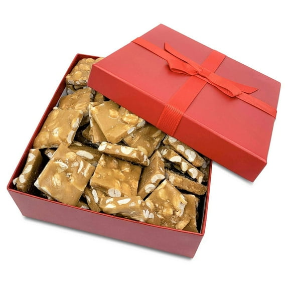 Gourmet Peanut Brittle Red Gift Box - by Its Delish Handmade Old-Fashioned Style Beautiful & Delicious Square Cut Pieces 16 Oz Peanuts Brittle New Years Party Fathers Mothers Day Anniversary...