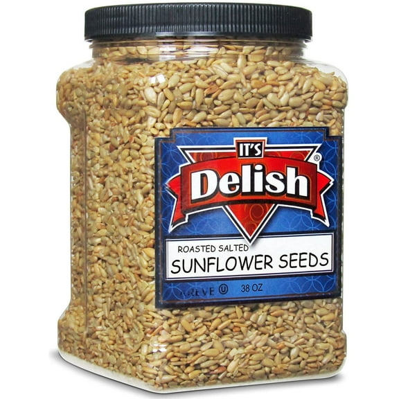 Gourmet Roasted Salted Sunflower Seeds by It's Delish, 38 Oz Jumbo Container Jar  Bulk Shelled Sunflower Seeds Kernels with Sea Salt  Crunchy Topping & Diet-Friendly Snack  USA Made, Vegan,...