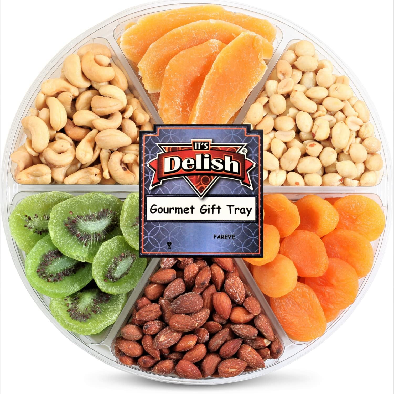 Gourmet Salted Nuts & Dried Fruit Assortment Gift Tray 6-Pt by It's Delish Gift Box for Christmas, New Year Events, Fathers Mothers Day, Valentines, Family Parties, Birthday, Anniversary