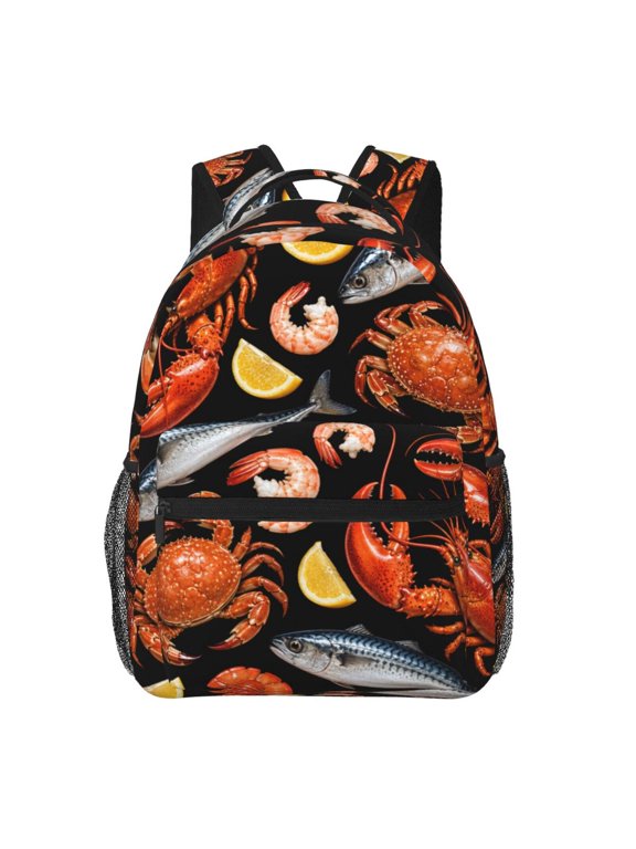 Gourmet Seafood Platter Pattern Art Backpack Casual College Bag Zipper Laptop Daypack Hiking Rucksack Travel