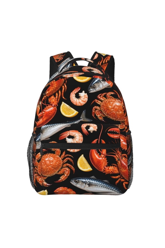 Gourmet Seafood Platter Pattern Art Backpack Casual College Bag Zipper Laptop Daypack Hiking Rucksack Travel