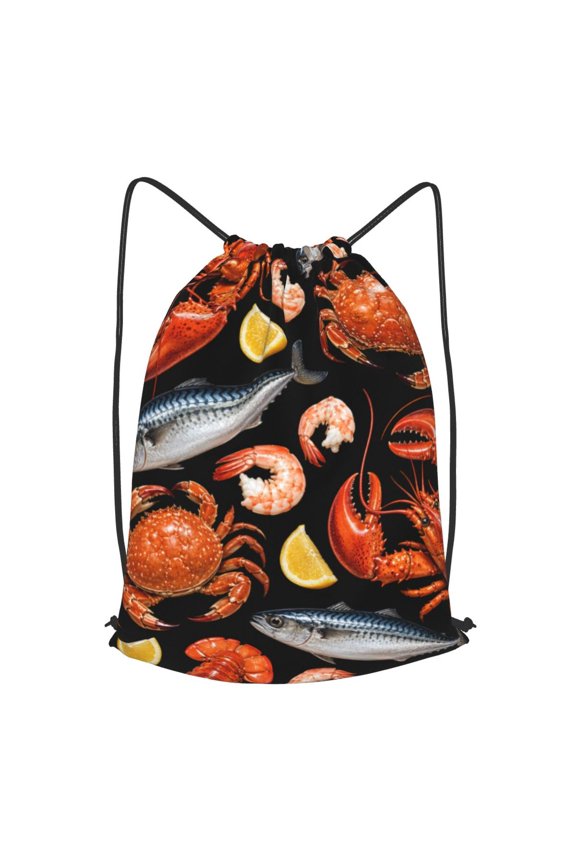 Gourmet Seafood Platter Pattern Art Drawstring Backpack Gym String Bag Sports Sackpack Cinch Sack, M