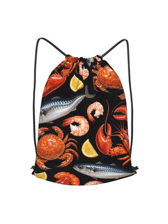 Gourmet Seafood Platter Pattern Art Drawstring Backpack Gym String Bag Sports Sackpack Cinch Sack, M