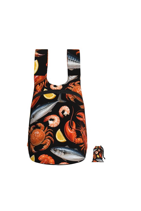 Gourmet Seafood Platter Pattern Art Foldable Storage Backpack Lightweight Packable Travel Daypack for Shopping Commuting Hiking