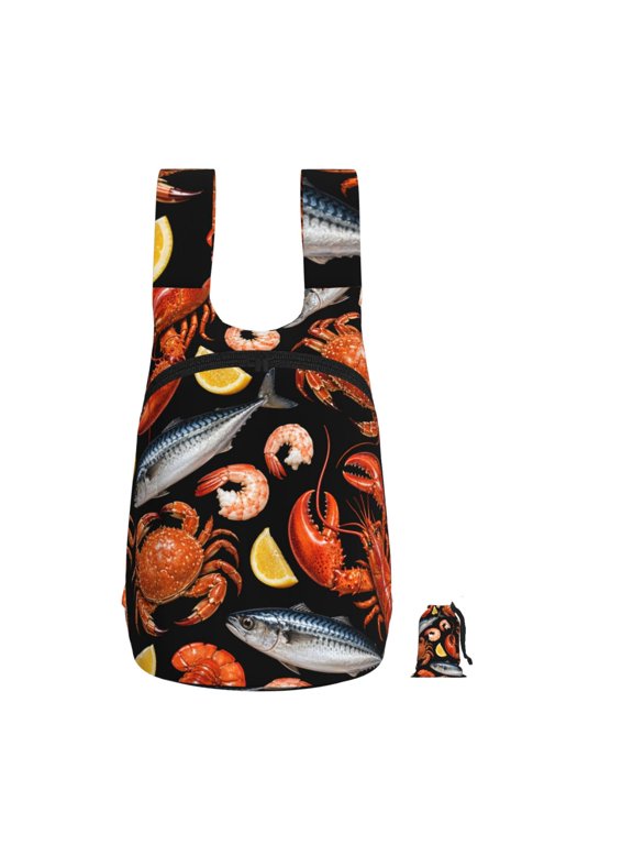 Gourmet Seafood Platter Pattern Art Foldable Storage Backpack Lightweight Packable Travel Daypack for Shopping Commuting Hiking