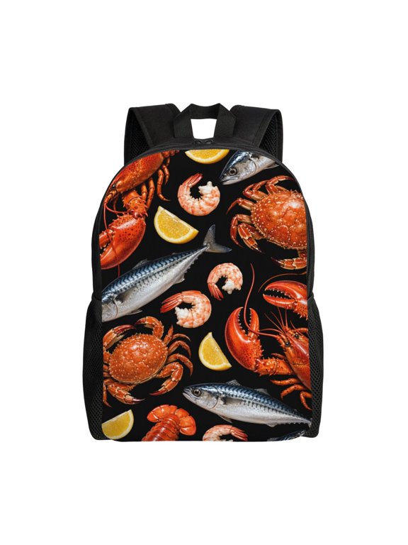 Gourmet Seafood Platter Pattern Art Laptop Backpack, Padded 15.6 Inch Computer Compartment, Casual Travel Work Daypack