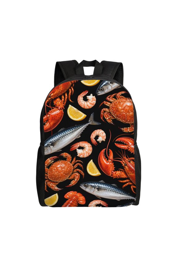 Gourmet Seafood Platter Pattern Art Laptop Backpack, Padded 15.6 Inch Computer Compartment, Casual Travel Work Daypack