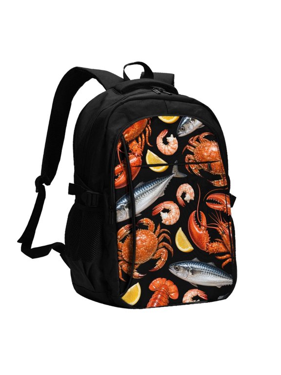 Gourmet Seafood Platter Pattern Art Laptop Backpack with USB Charging Headphone Port Casual Daypack Bag College Business Travel