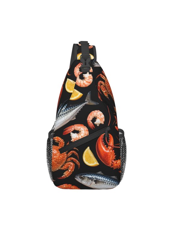 Gourmet Seafood Platter Pattern Art Sling Backpack Shoulder Chest Crossbody Bag Causal Travel Hiking Daypack