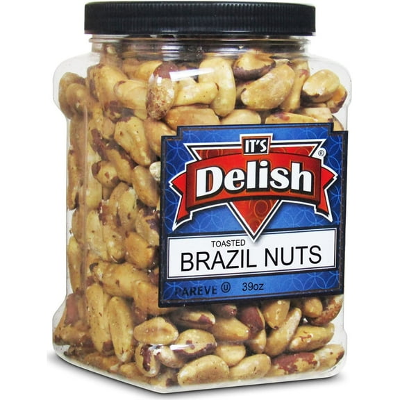 Gourmet Toasted Brazil Nuts by Its Delish, 39 Oz Jumbo Reusable Container Jar  Oven Fresh Dry Roasted Whole Shelled Brazil Nuts Unsalted - Keto, Vegan, Kosher