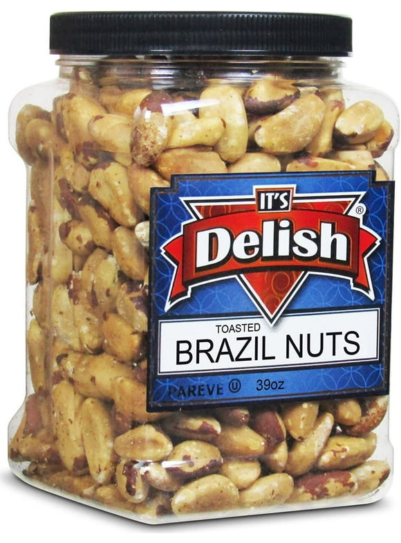 Gourmet Toasted Brazil Nuts by Its Delish, 39 Oz Jumbo Reusable Container Jar  Oven Fresh Dry Roasted Whole Shelled Brazil Nuts Unsalted - Keto, Vegan, Kosher