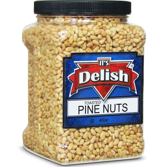Gourmet Toasted Pine Nuts by It's Delish, 40 OZ 2.5 lbs. Jumbo Container- Premium Pine Nuts Pignolias Dry Roasted  Healthy Snack, Topping for Salad, Hummus, Granola & Ice cream  Keto, Vegan,...