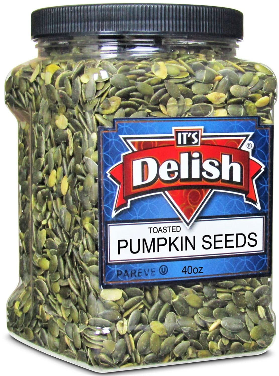 Gourmet Toasted Pumpkin Seeds Pepitas Green Pumpkin Seed Kernels, No Shell, Raw by It's Delish  40 Oz 2.5 lbs Jumbo Reusable Bulk Container Jar  Roasted Unsalted - Perfect for Salads, Baked...
