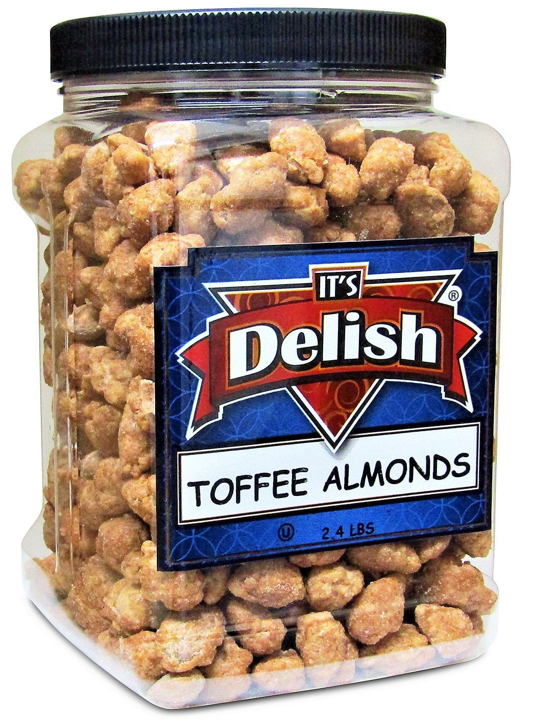 Gourmet Toffee Coated Almonds by Its Delish - 2.4 LB Jumbo Reusable Container Jar - Sweet Crunchy Caramelized Almond Nuts Snack