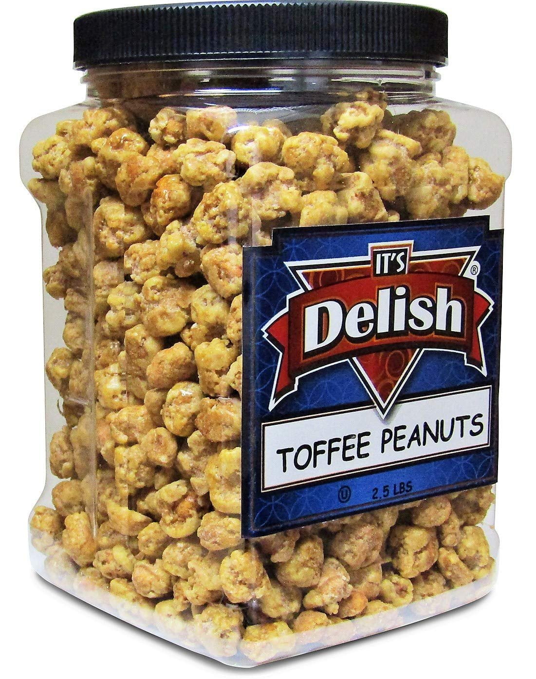 Gourmet Toffee Coated Peanuts by Its Delish - 2.5 LBS Jumbo Reusable Container Jar - Sweet Crunchy Caramelized Nuts Snack