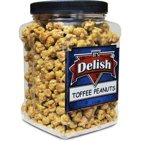 Gourmet Toffee Coated Peanuts by Its Delish - 2.5 LBS Jumbo Reusable Container Jar - Sweet Crunchy Caramelized Nuts Snack