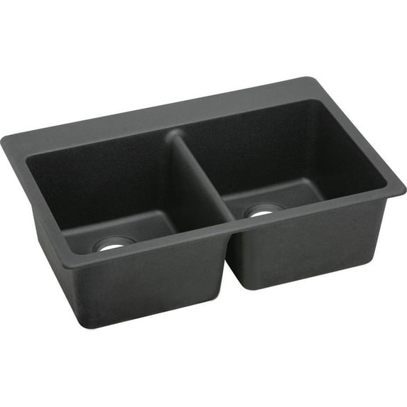Gourmet Undermount Granite 33x22x9.5 0-Hole Double Bowl Kitchen Sink in Black