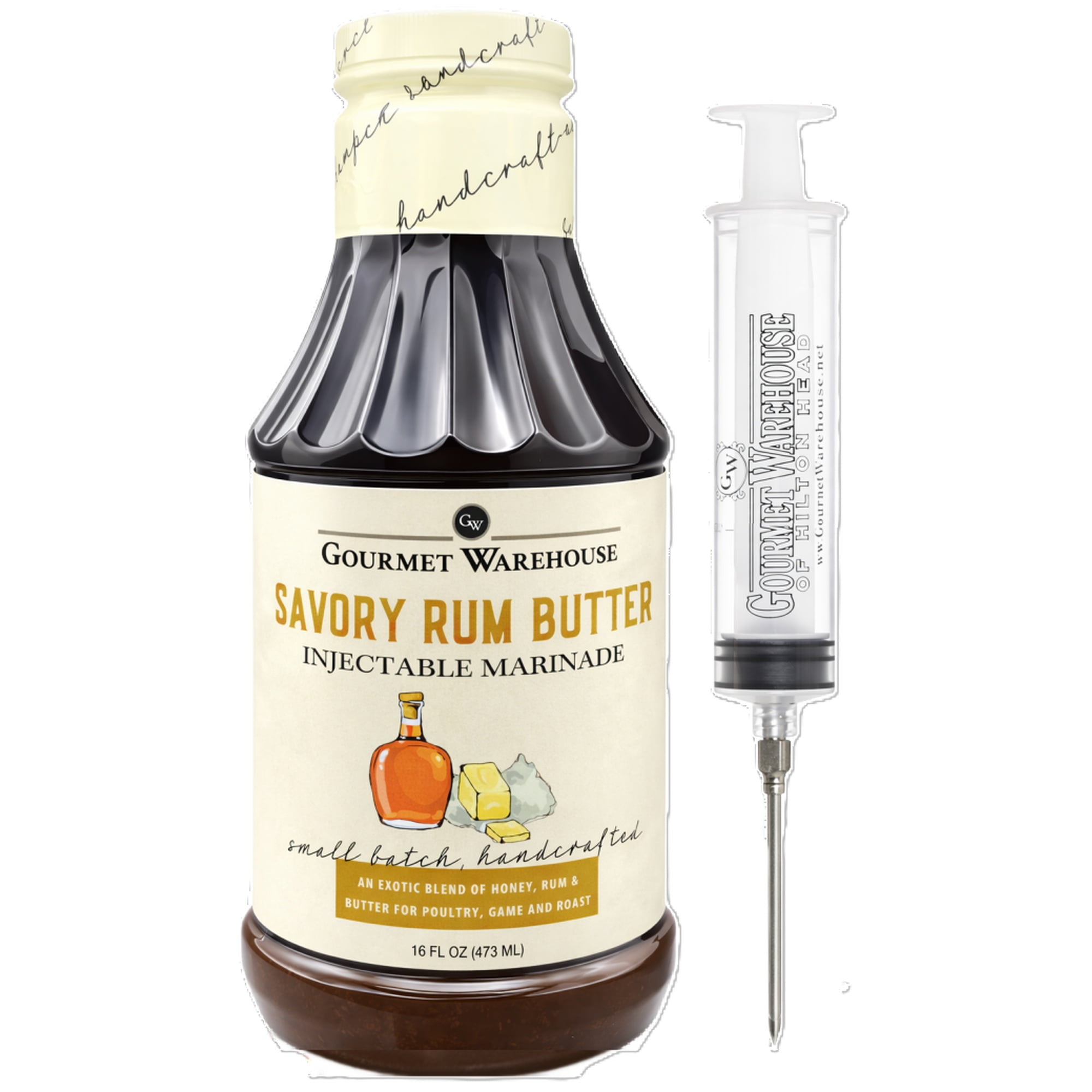 Gourmet Warehouse Savory Rum Butter Injectable Marinade, 16 fl oz – Includes Marinade Injector for Poultry and Roasts