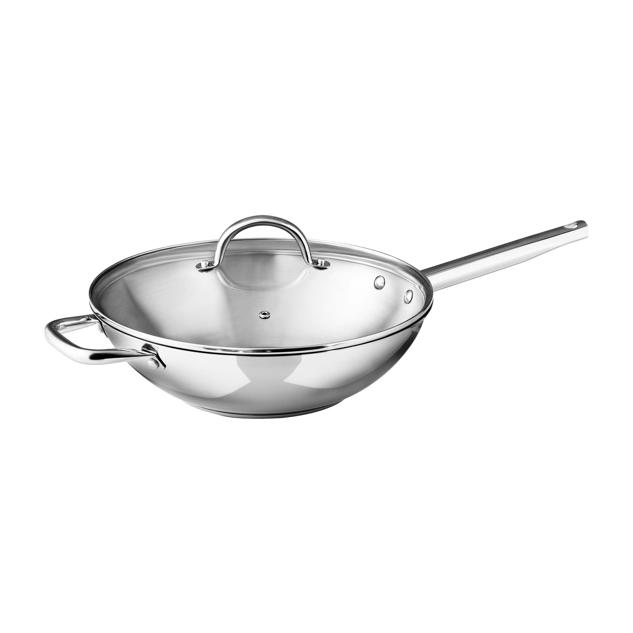 Gourmet by Bergner 12" Stainless Steel Stir Fry with Vented Glass Lid