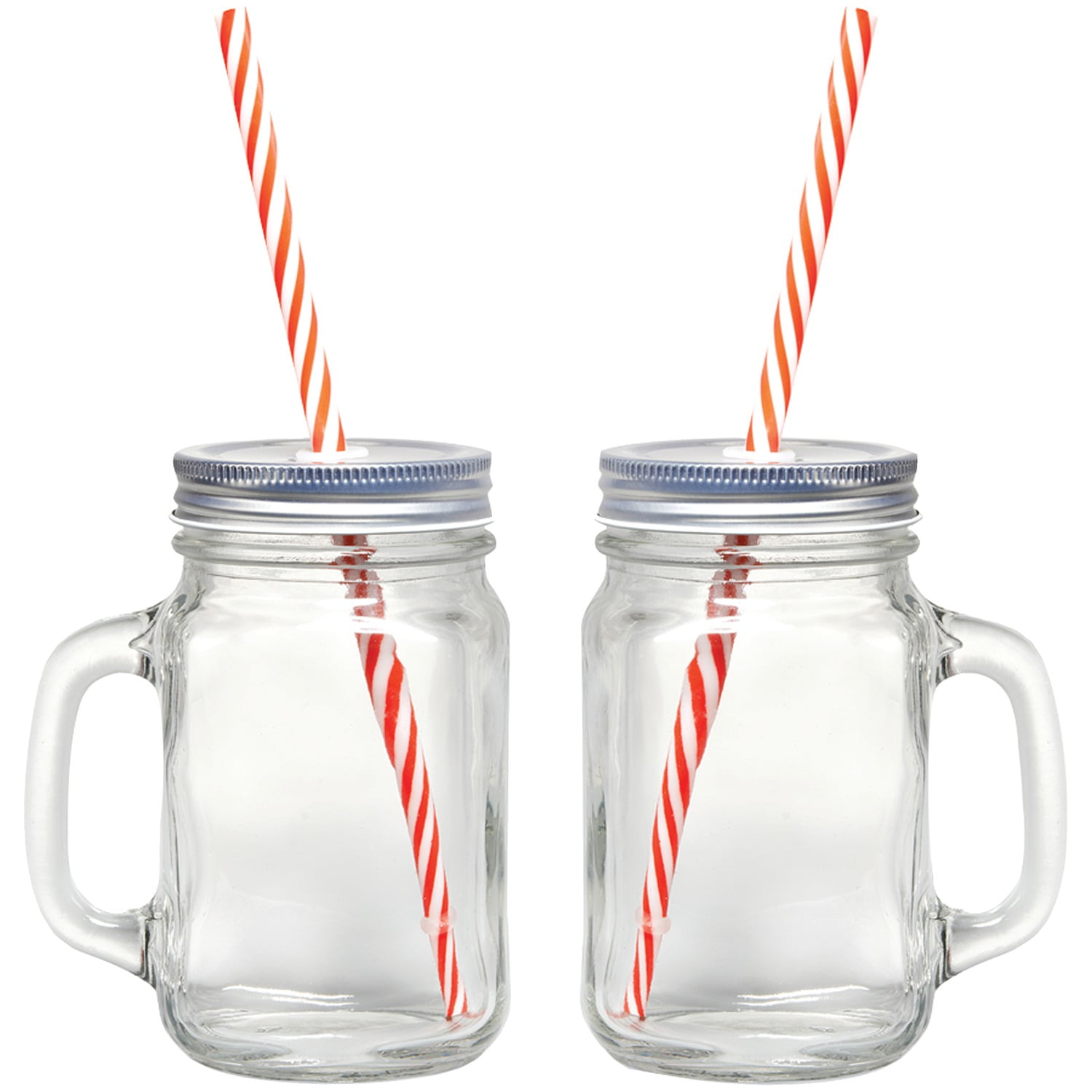 Smile: Mason Jar Mugs with Handle, multi COLORED Lids and Plastic  Straws. 16 Oz. Each. Old Fashion Drinking Glasses…