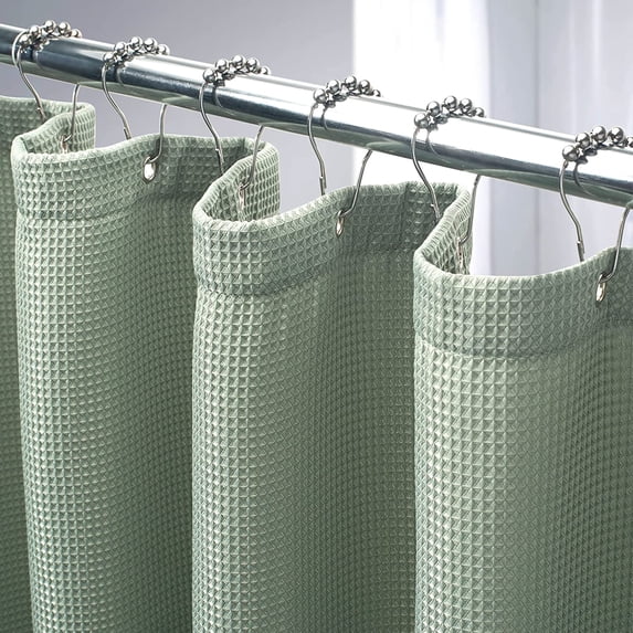 GourmetG Waffle Stall Shower Curtain, Sage Green Shower Curtain Fabric, Hotel Quality Bathroom Shower Curtains, Heavy Duty, 36 x 72 Inches