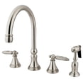 thumbnail image 1 of Kingston Brass GS2798GLBS Georgian Double-Handle 4-Hole Widespread Kitchen Faucet with Brass Sprayer in Brushed Nickel, 1 of 5