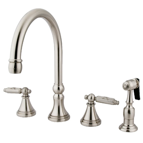 Kingston Brass GS2798GLBS Georgian Double-Handle 4-Hole Widespread Kitchen Faucet with Brass Sprayer in Brushed Nickel